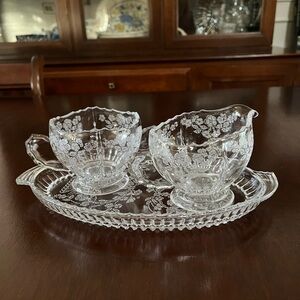 Vintage Glass Creamer and Sugar Set with Tray